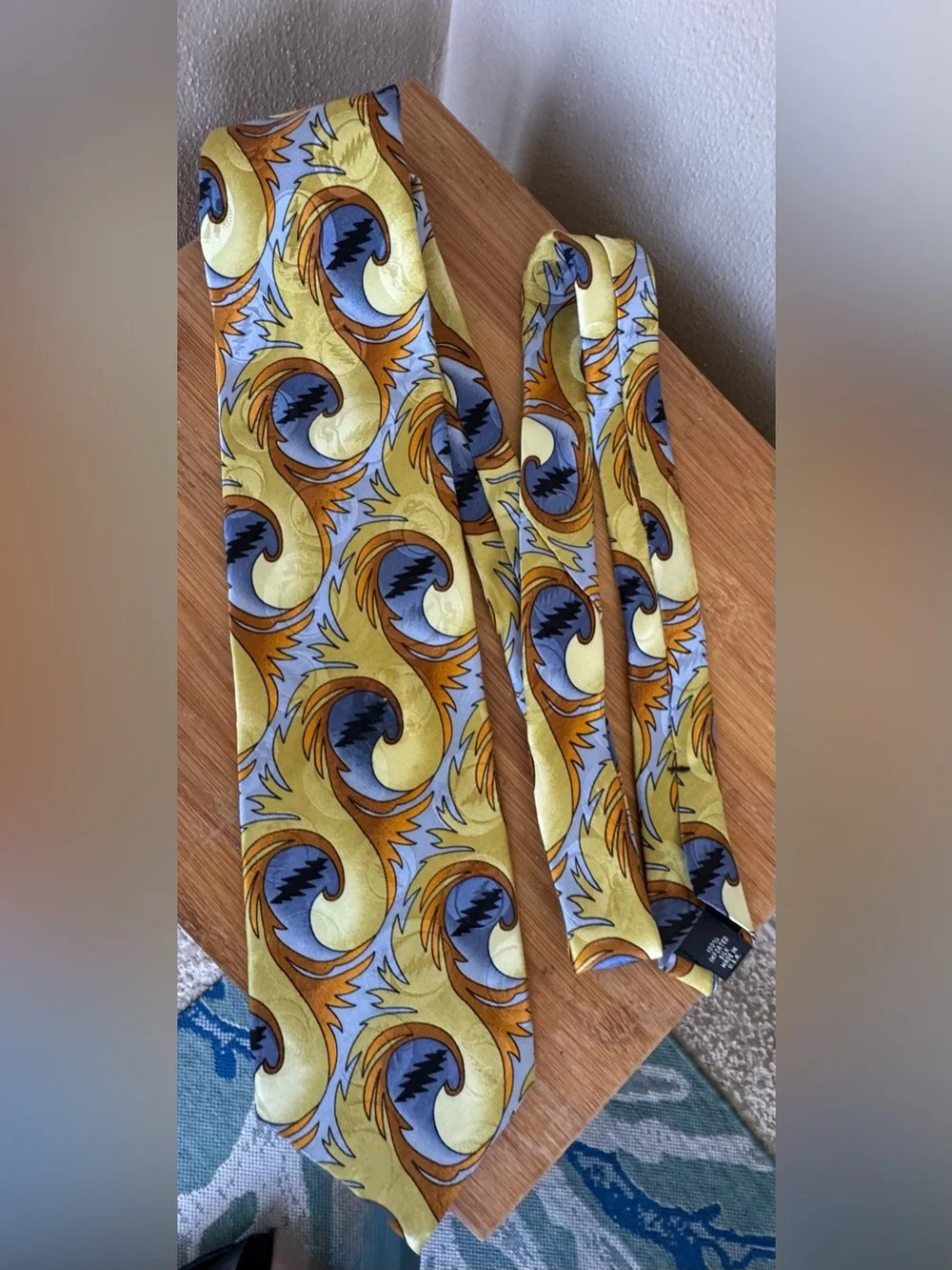 Grateful Dead Thirteen Points First Set Men's Yellow and Blue Tie 57” L X 3.75”W